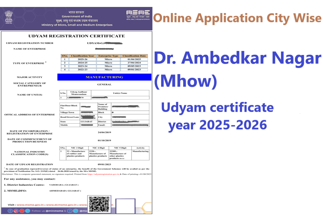 Dr. Ambedkar Nagar (Mhow)  Udyam Certificate Year 2025-2026